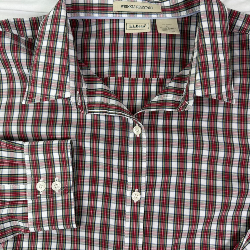 LL Bean Womens XL Red Plaid Wrinkle Resistant Cotton Button Down Shirt 279441